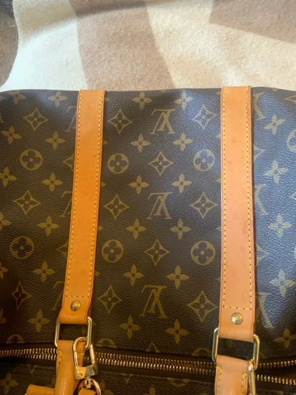 Louis Vuitton Brown Monogram Duffel with Natural Leather Trim